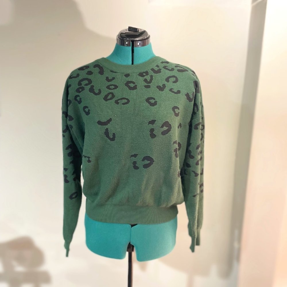 Green leopard print sweater